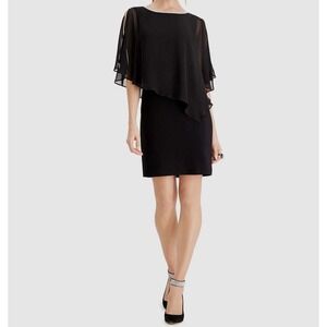 MSK Women's Black Chiffon Rhinestone Trim Boatneck 3/4 Sleeve Dress‎ Size S